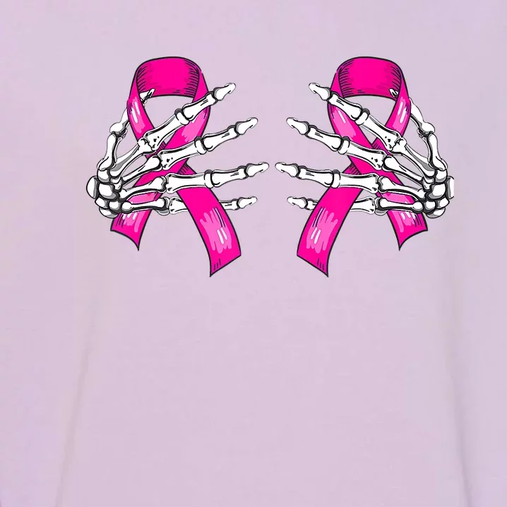 Halloween Boob Skeleton Hand On Breast Cancer Ribbon Garment-Dyed Sweatshirt