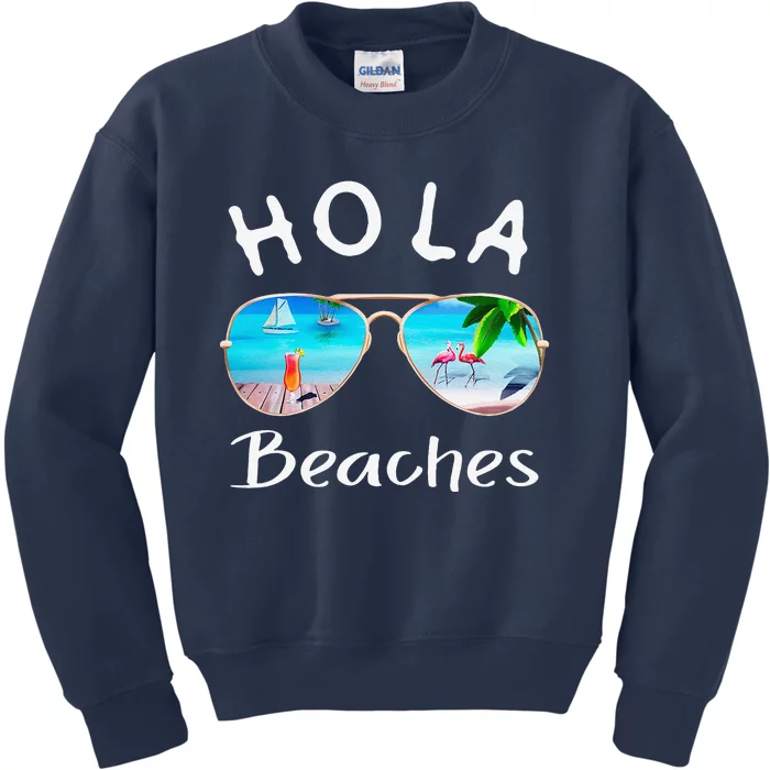 Hola Beaches Summer Sunglasses Flamingo Beach Ocean Kids Sweatshirt