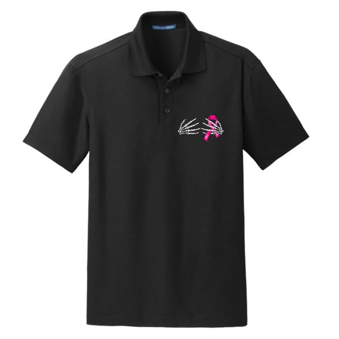 Halloween Boob Skeleton Hand On Breast Cancer Ribbon Dry Zone Grid Performance Polo