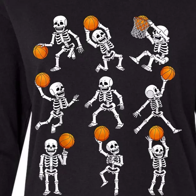 Halloween Basketball Skeletons Dunking Dribble Womens Cotton Relaxed Long Sleeve T-Shirt