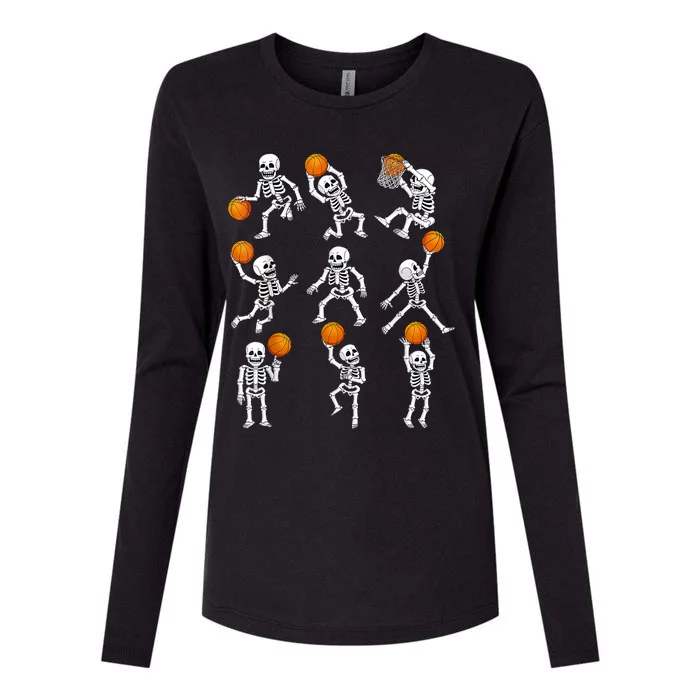 Halloween Basketball Skeletons Dunking Dribble Womens Cotton Relaxed Long Sleeve T-Shirt