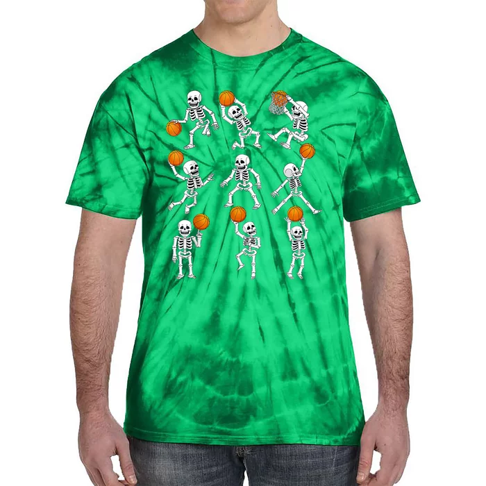 Halloween Basketball Skeletons Dunking Dribble Tie-Dye T-Shirt