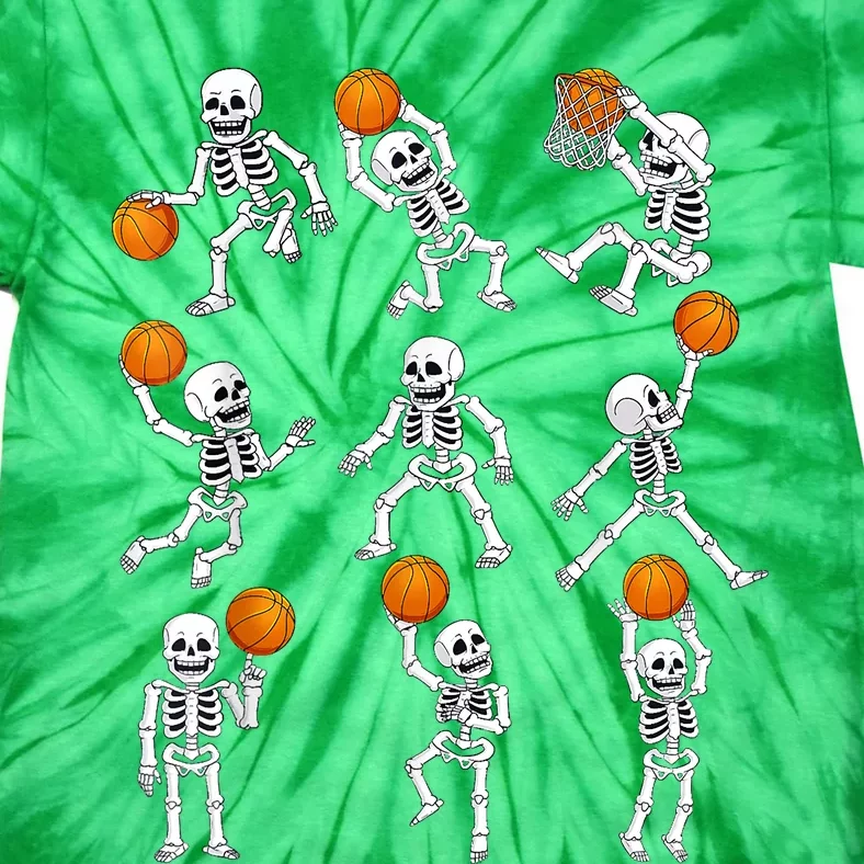 Halloween Basketball Skeletons Dunking Dribble Tie-Dye T-Shirt