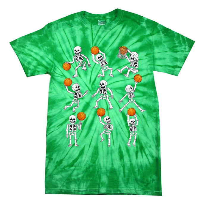 Halloween Basketball Skeletons Dunking Dribble Tie-Dye T-Shirt