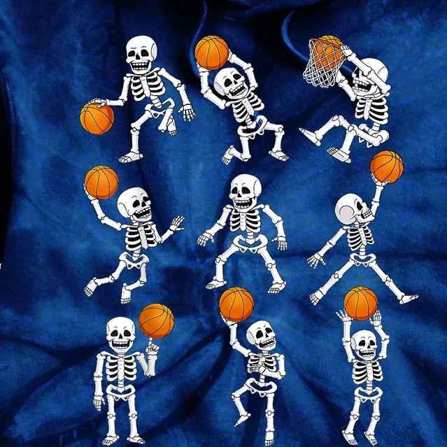 Halloween Basketball Skeletons Dunking Dribble Tie Dye Hoodie