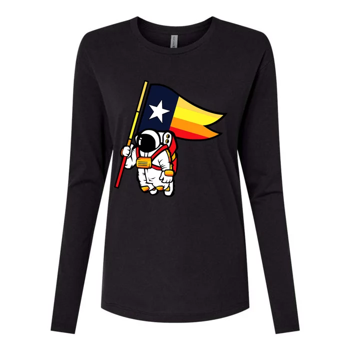 Houston Baseball Space City Astronaut Texas Flag Womens Cotton Relaxed Long Sleeve T-Shirt