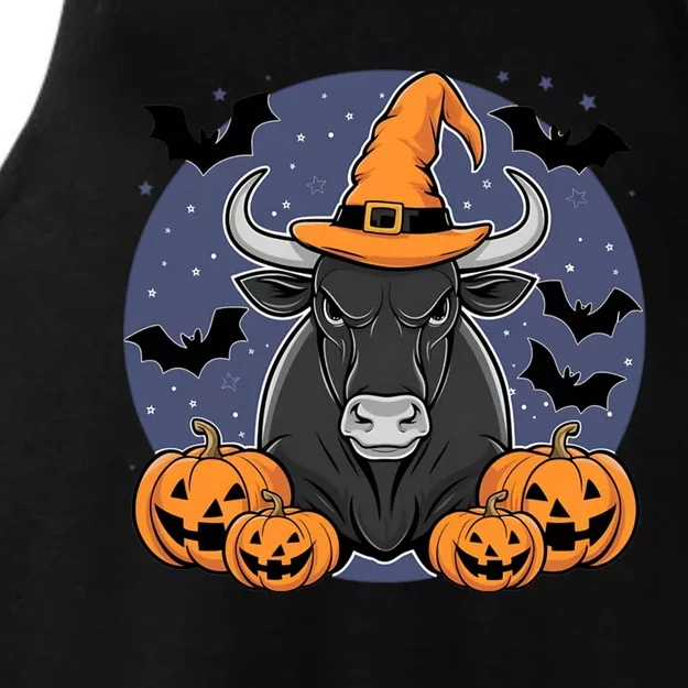 Halloween Bison Spooky Witch Hat And Pumpkins Halloween Ladies Tri-Blend Wicking Tank