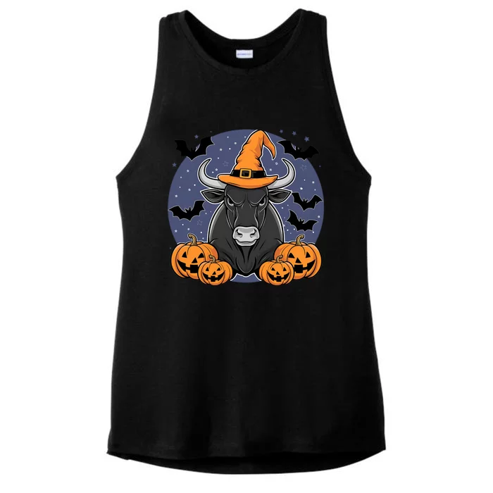 Halloween Bison Spooky Witch Hat And Pumpkins Halloween Ladies Tri-Blend Wicking Tank