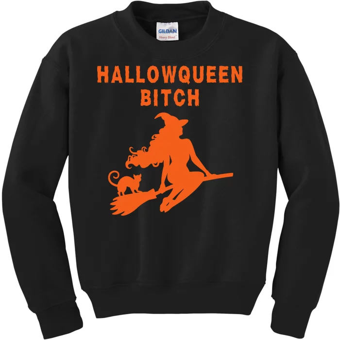 HallowQueen Bitch Spooky Bitch Halloween Costume Party Witch Funny Halloween Kids Sweatshirt