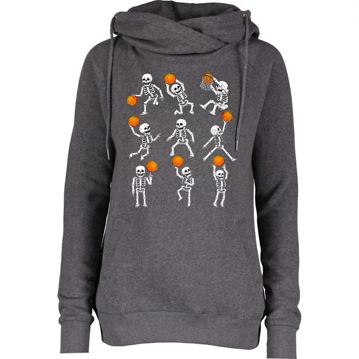 Halloween Basketball Skeletons Dunking Dribble Womens Funnel Neck Pullover Hood