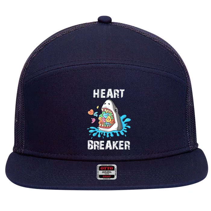 Heart Breaker Shark Funny Valentines Day 7 Panel Mesh Trucker Snapback Hat