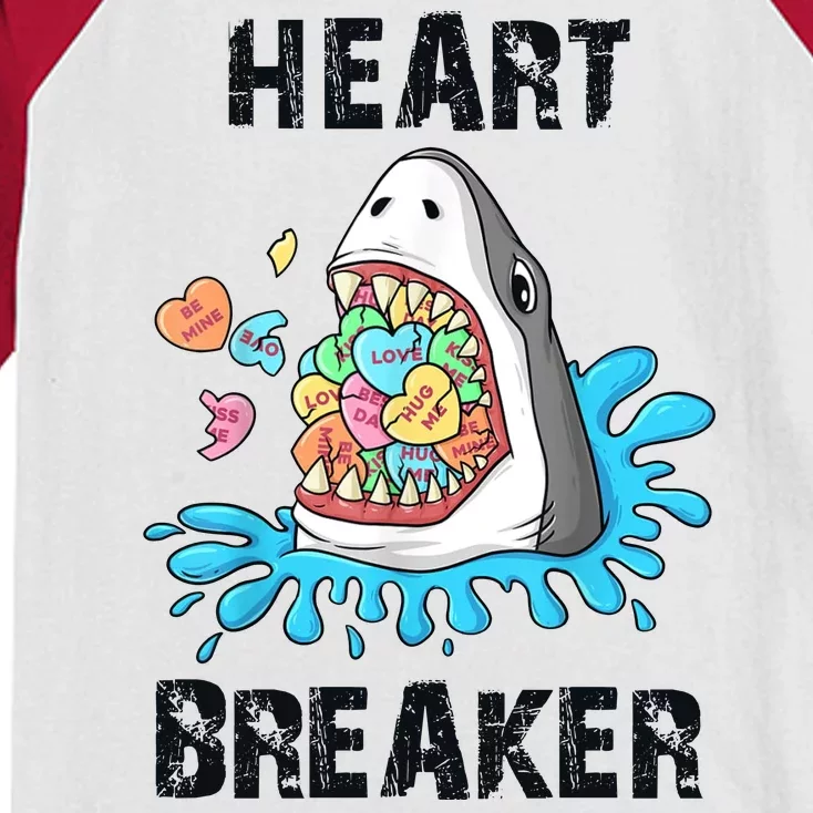 Heart Breaker Shark Funny Valentines Day Kids Colorblock Raglan Jersey