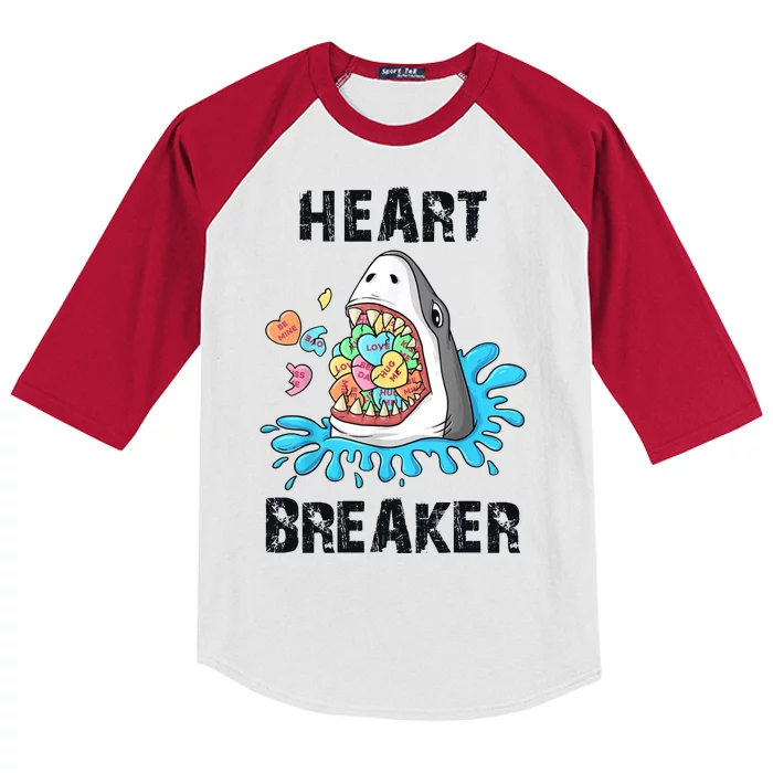 Heart Breaker Shark Funny Valentines Day Kids Colorblock Raglan Jersey