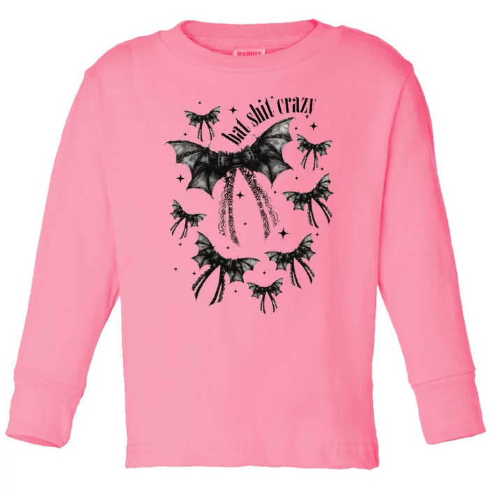 Halloween Bat Shit Crazy Gothic Coquette Bow Toddler Long Sleeve Shirt