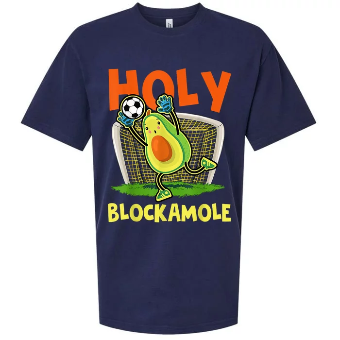 Holy Blockamole Soccer Blocker Funny Avocado Goalie Sueded Cloud Jersey T-Shirt