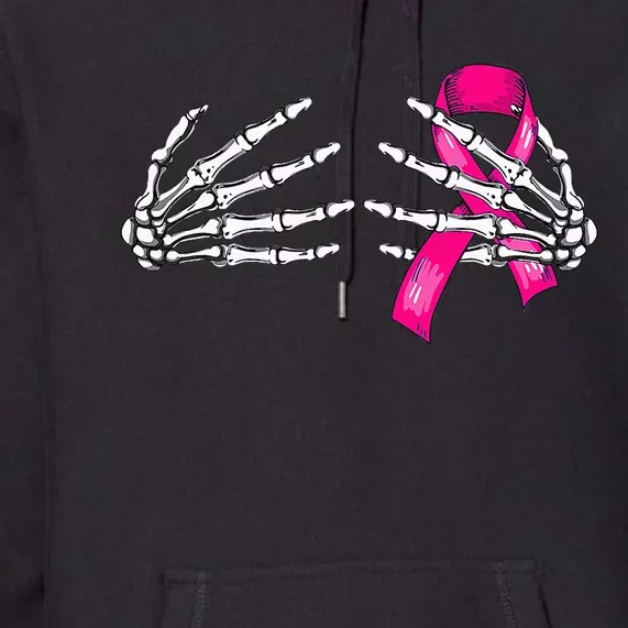 Halloween Boob Skeleton Hand On Breast Cancer Ribbon Premium Hoodie