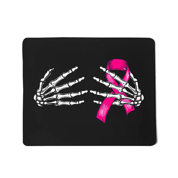 Halloween Boob Skeleton Hand On Breast Cancer Ribbon Mousepad