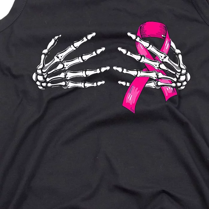 Halloween Boob Skeleton Hand On Breast Cancer Ribbon Tank Top