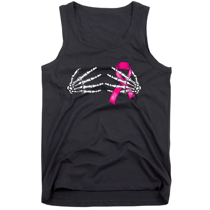 Halloween Boob Skeleton Hand On Breast Cancer Ribbon Tank Top