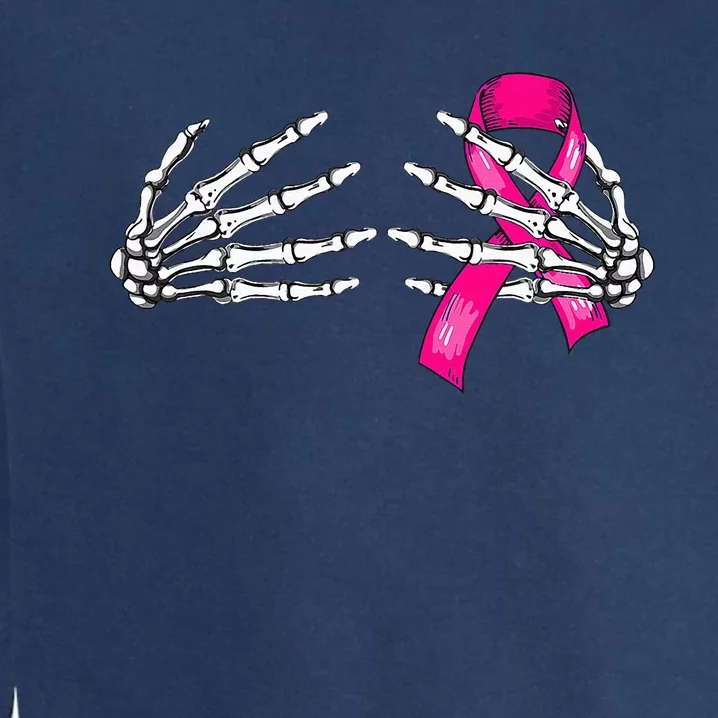 Halloween Boob Skeleton Hand On Breast Cancer Ribbon Garment-Dyed Sweatshirt