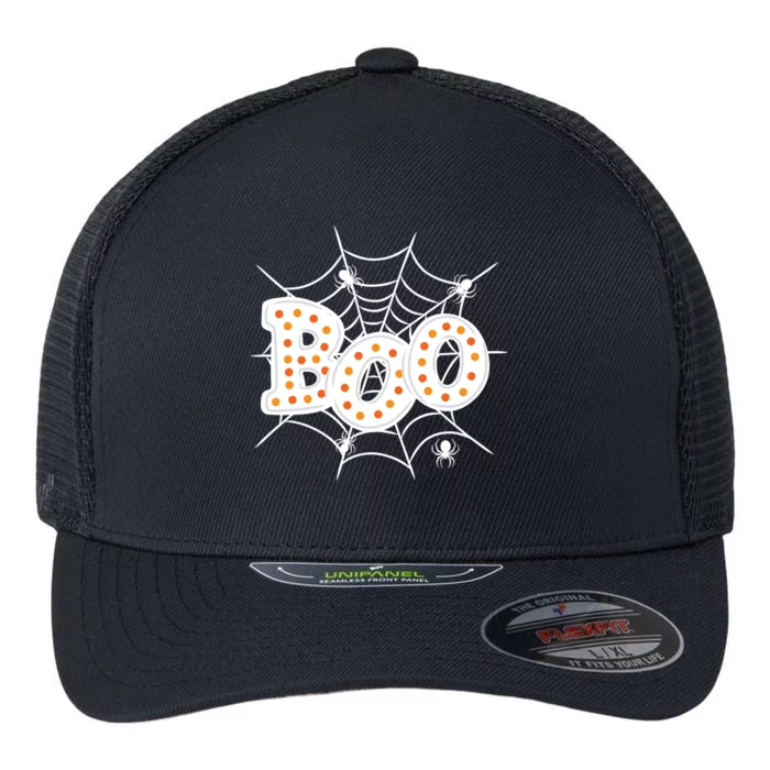 Halloween Boo Spider Web Spooky Season Flexfit Unipanel Trucker Cap