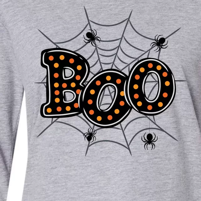 Halloween Boo Spider Web Spooky Season Womens Cotton Relaxed Long Sleeve T-Shirt