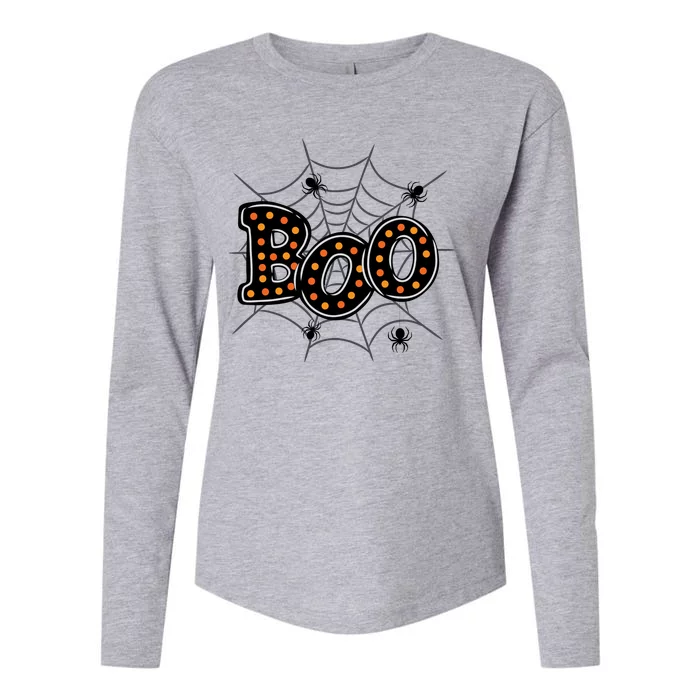 Halloween Boo Spider Web Spooky Season Womens Cotton Relaxed Long Sleeve T-Shirt