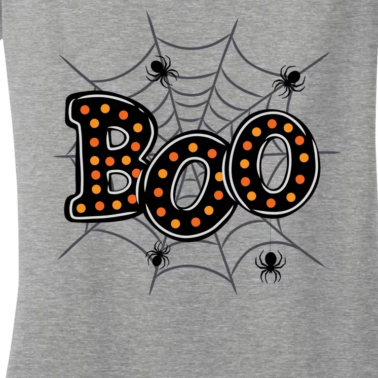 Halloween Boo Spider Web Spooky Season Women's V-Neck T-Shirt