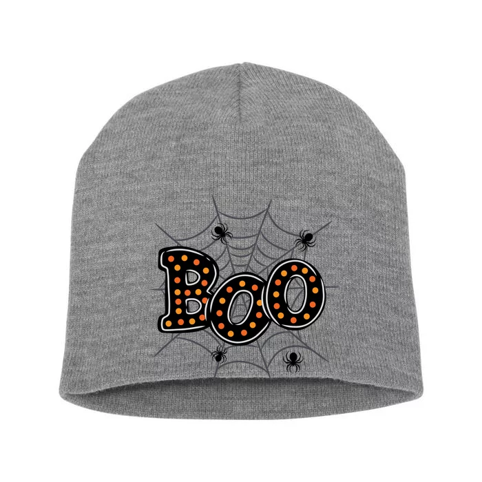 Halloween Boo Spider Web Spooky Season Short Acrylic Beanie