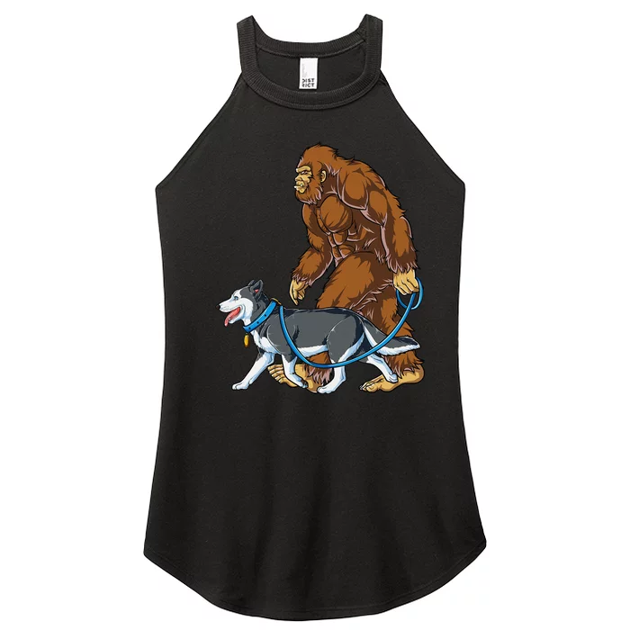 Husky Bigfoot Siberian Dog Walker Sasquatch Walking Lovers Women’s Perfect Tri Rocker Tank