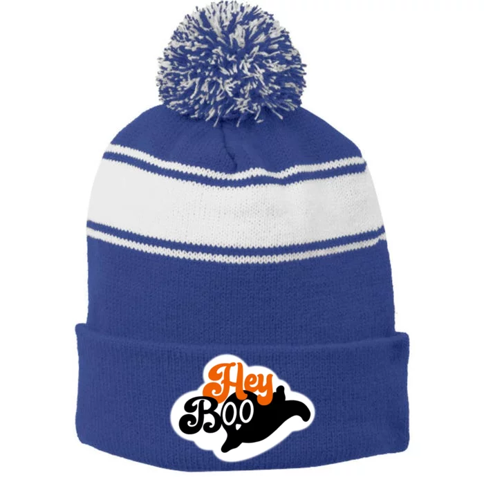 Hey Boo Spooky Halloween Funny Gift Stripe Pom Pom Beanie