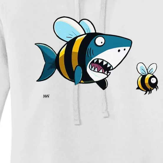 Happy Bumblebee Shark Swimming With A Cautious Bee Women's Pullover Hoodie