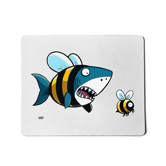 Happy Bumblebee Shark Swimming With A Cautious Bee Mousepad