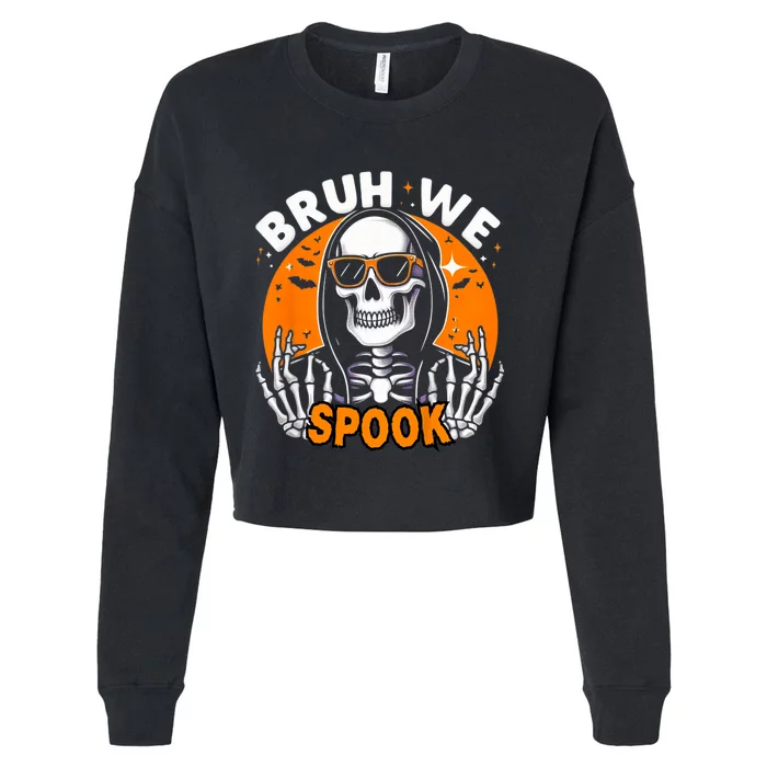 Halloween Boy Skeleton Bruh Halloween Cropped Pullover Crew