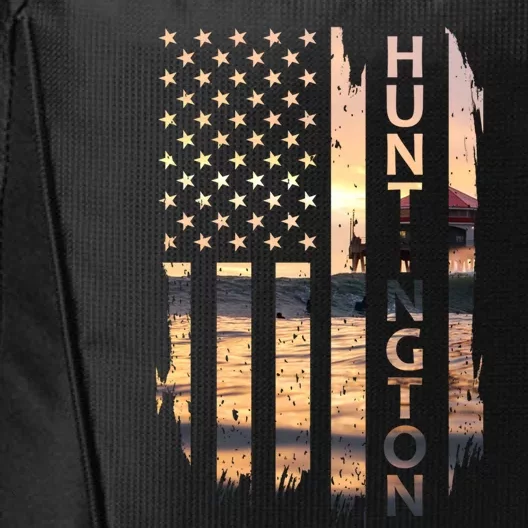 Huntington Beach Summer Sunset American Flag Meaningful Gift City Backpack