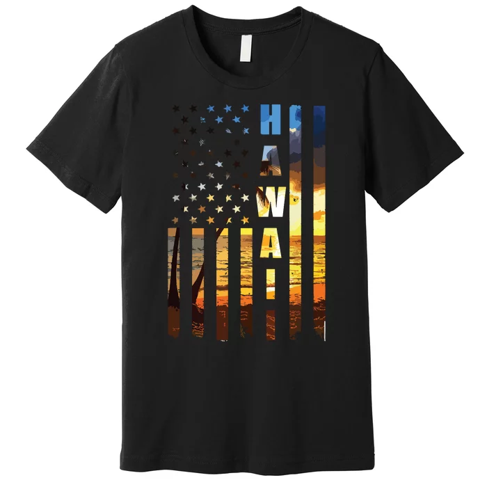 Hawaii Beach Sunset American Flag Hawaiian Island Trip Premium T-Shirt