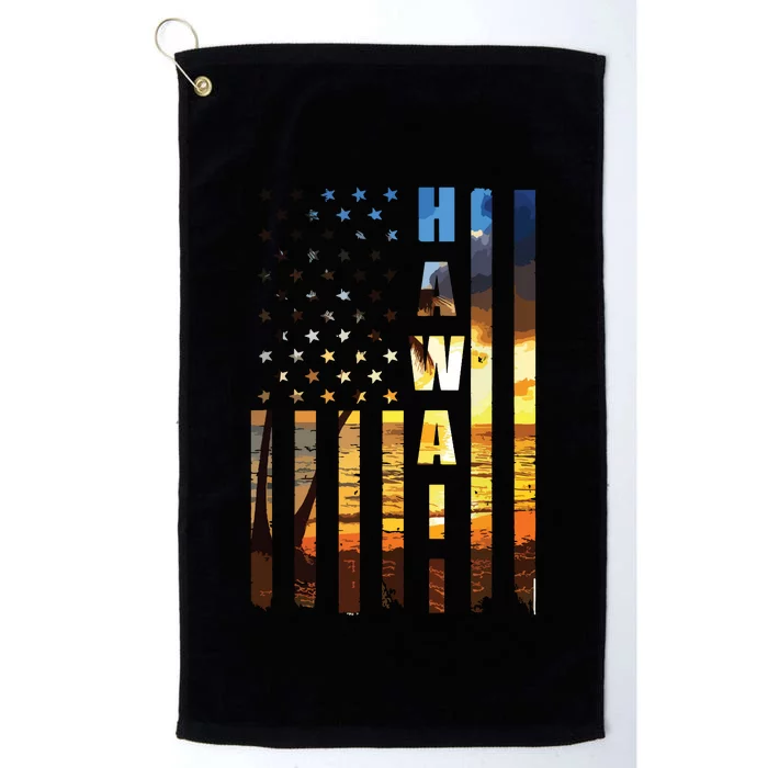 Hawaii Beach Sunset American Flag Hawaiian Island Trip Platinum Collection Golf Towel