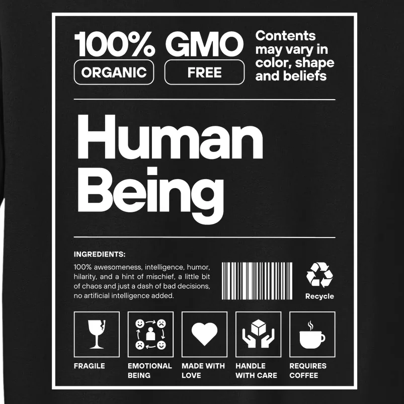 Human Being Science Ingredients Medical Label Funny Sweatshirt