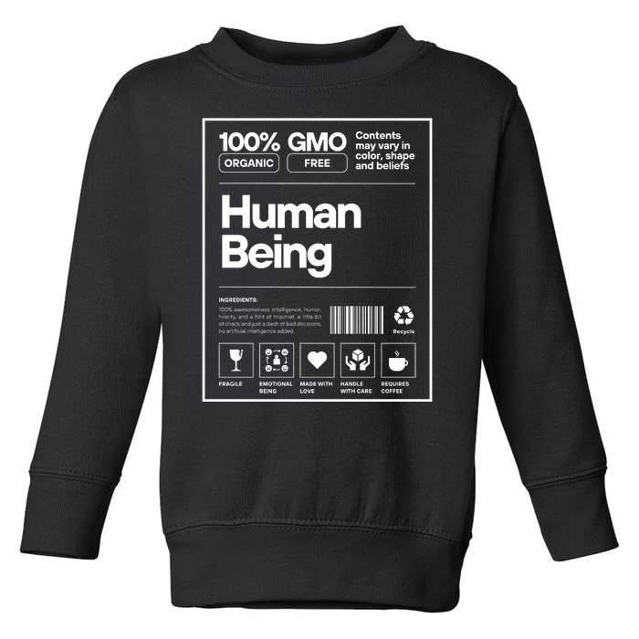 Human Being Science Ingredients Medical Label Funny Toddler Sweatshirt