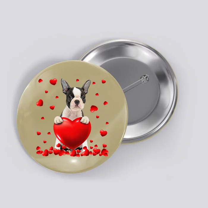 Heart Boston Terrier Dog Lover Christmas Valentines Day Button