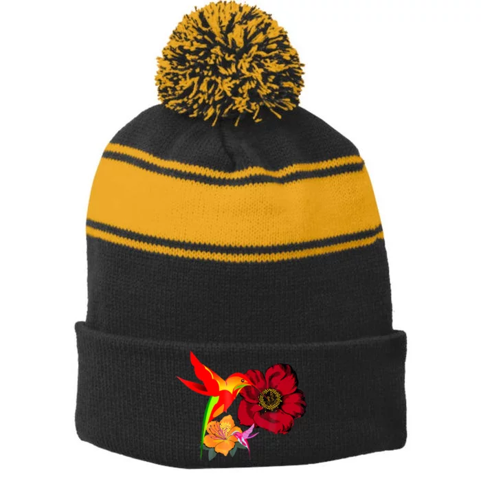 Hummingbird Bird Tree Beautiful Nature Spirit Stripe Pom Pom Beanie