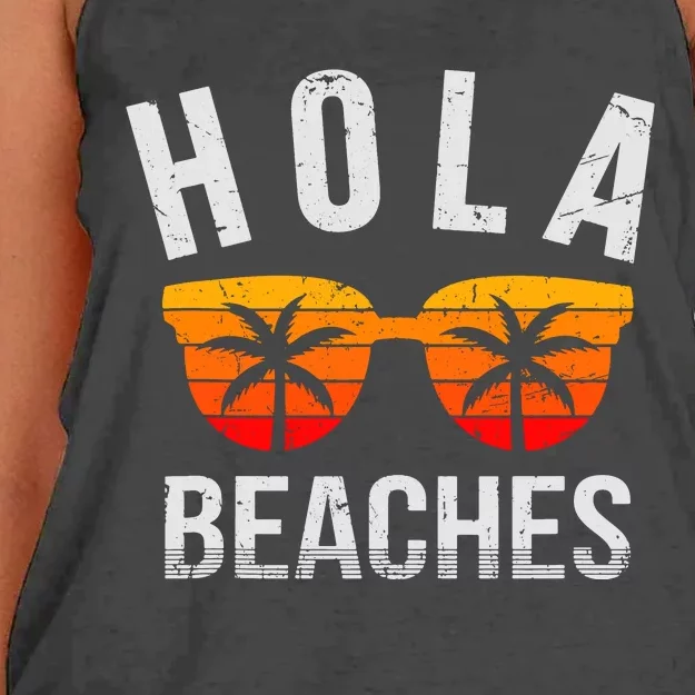 Hola Beaches Tank Top Funny Beach Vacation Shirt Summer Women's Knotted Racerback Tank