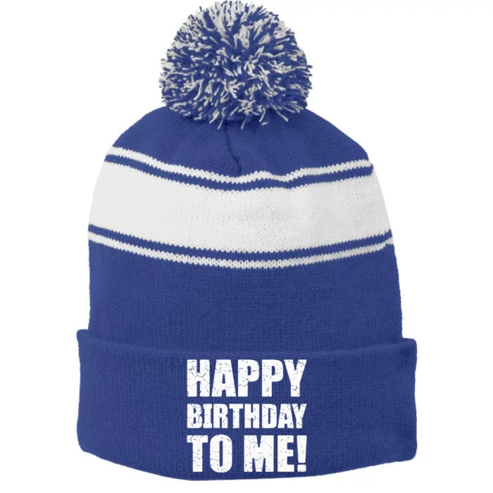 Happy Birthday To Me! Birthday Party Theme Stripe Pom Pom Beanie