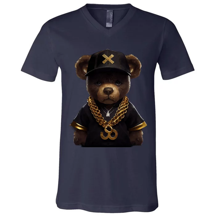 Hipster Bear Thug V-Neck T-Shirt