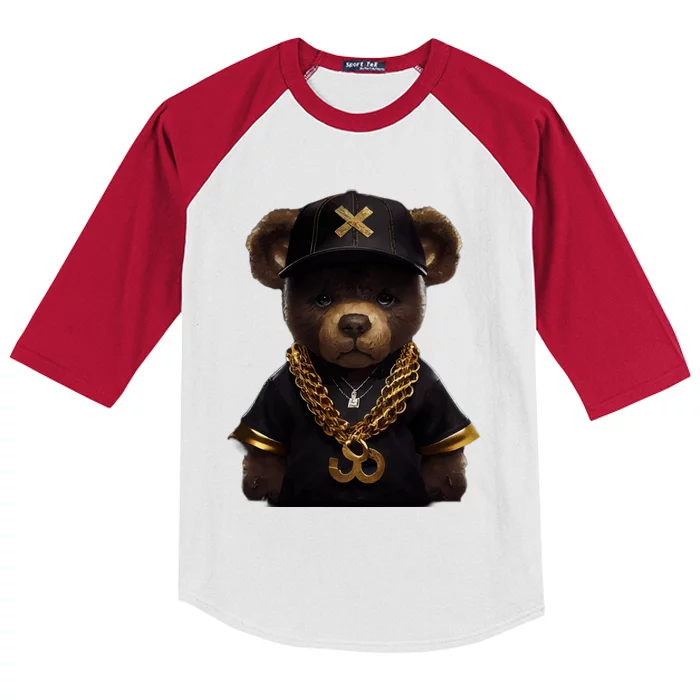 Hipster Bear Thug Kids Colorblock Raglan Jersey