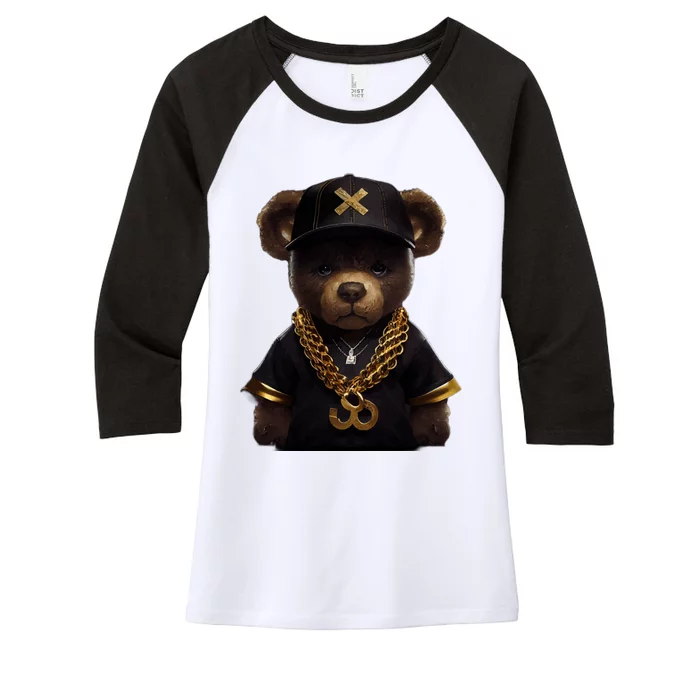 Hipster Bear Thug Women's Tri-Blend 3/4-Sleeve Raglan Shirt