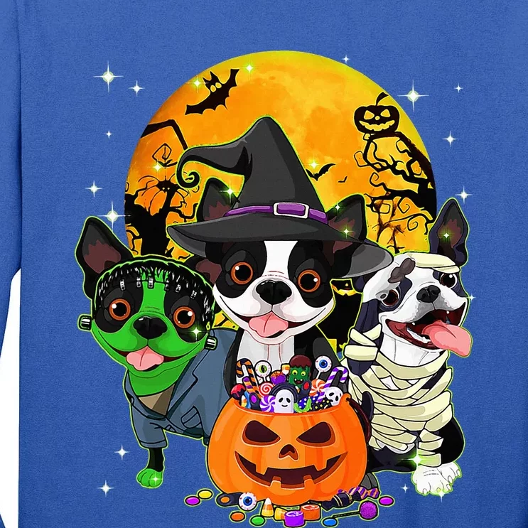 Hilarious Boston Terrier Witch Halloween Dog Outfits Pumpkin Tall Long Sleeve T-Shirt