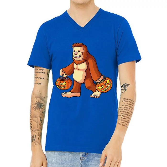 Halloween Bigfoot Trick Or Treat Pumpkin Tee V-Neck T-Shirt