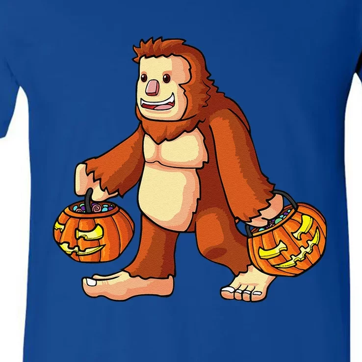 Halloween Bigfoot Trick Or Treat Pumpkin Tee V-Neck T-Shirt