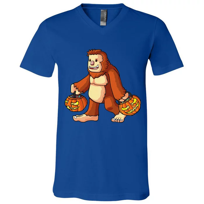 Halloween Bigfoot Trick Or Treat Pumpkin Tee V-Neck T-Shirt